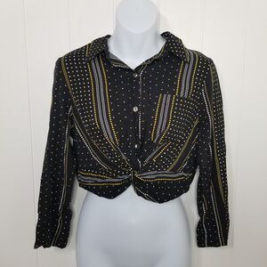 Papermoon Dot Striped Print Long Sleeve Crop Top Size Small